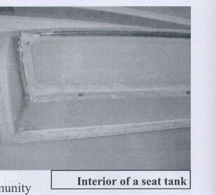 Interior of a fibreglass seat tank
