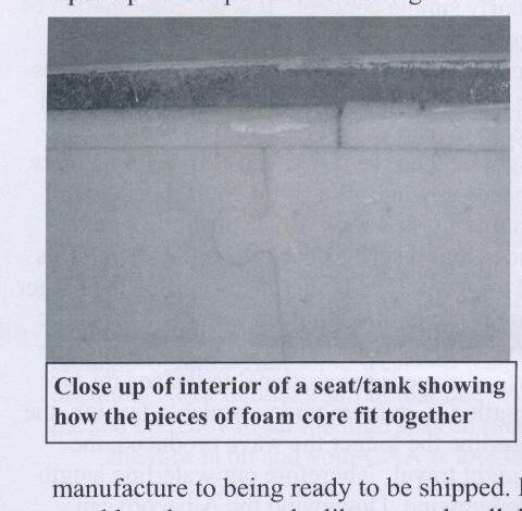 Close up of interior of a seat/tank showing how the pieces of foam core fit together