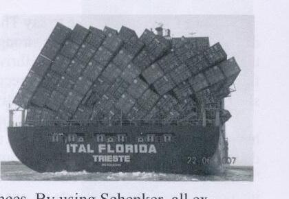 A container ship, the ITAL Florida, loaded with stacked shipping containers
