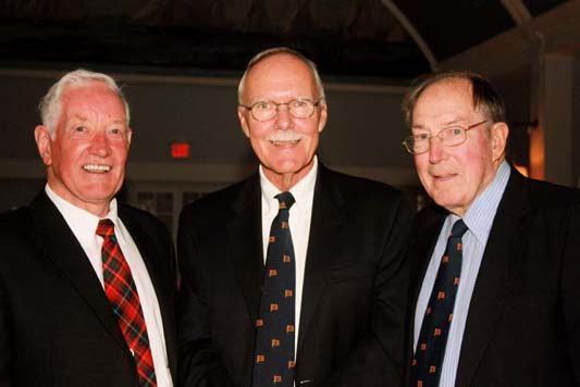 David Innes, John Luard and John Duncan, three older men in suits, smiling together at the awards dinner