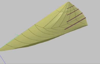 A 3D computer render of a radial-cut Albacore mainsail