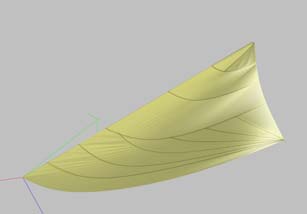 A 3D computer render of a radial-cut Albacore jib
