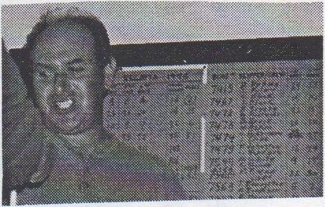 Gary Bain grinning in front of the results board