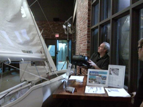 Ralph Glass working the camera and lighting on the tilted Albacore display