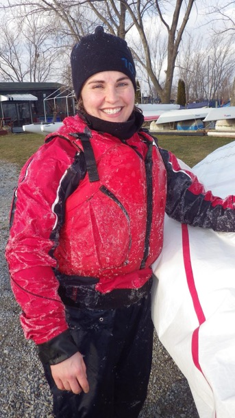 Robbin Coady bundled up in winter sailing gear