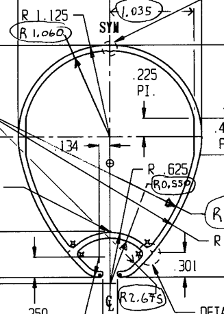 Figure 1: HAPCO Albacore mast design cross section, CAD drawing with dimensions