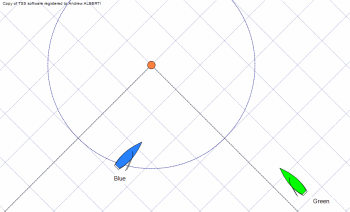 Diagram of Green tacking inside the zone in front of Blue