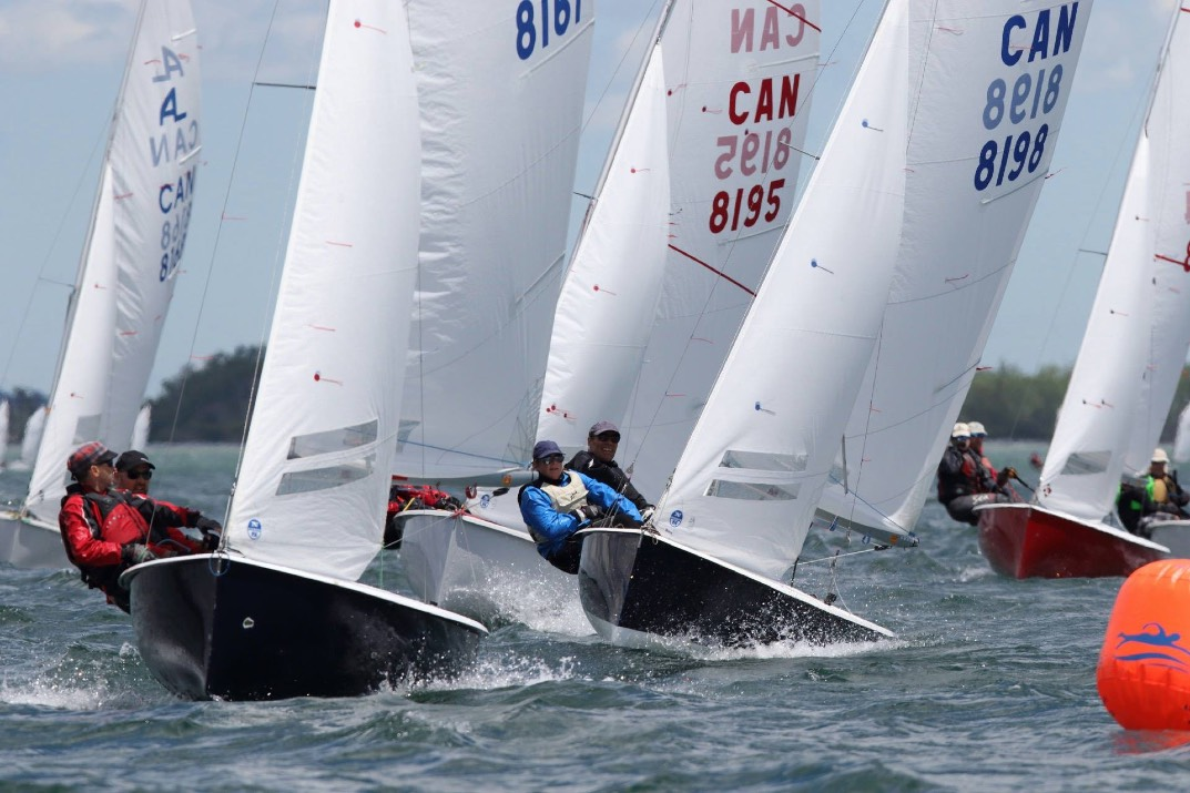 Albacore fleet racing, close-hauled with spray