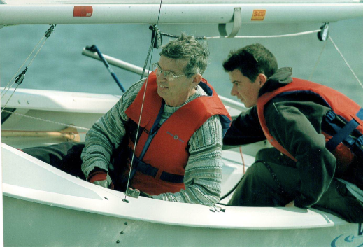 Dad and Rory sailing in light air in the North Americans, 7933 Mookie Man