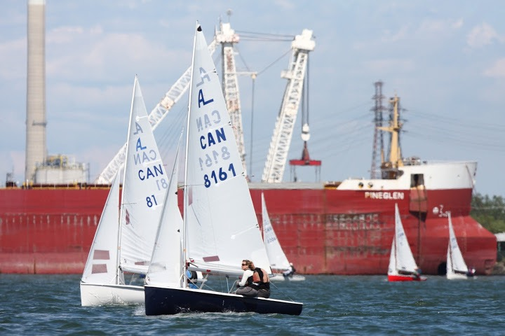 Albacores racing past a freighter, Hamilton harbour