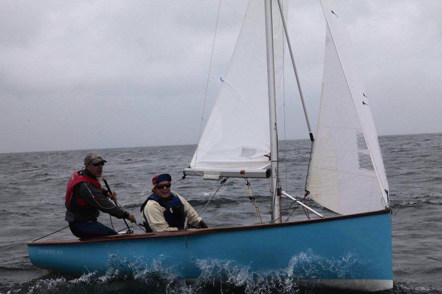 A blue wooden Albacore racing, Canadians Day 2