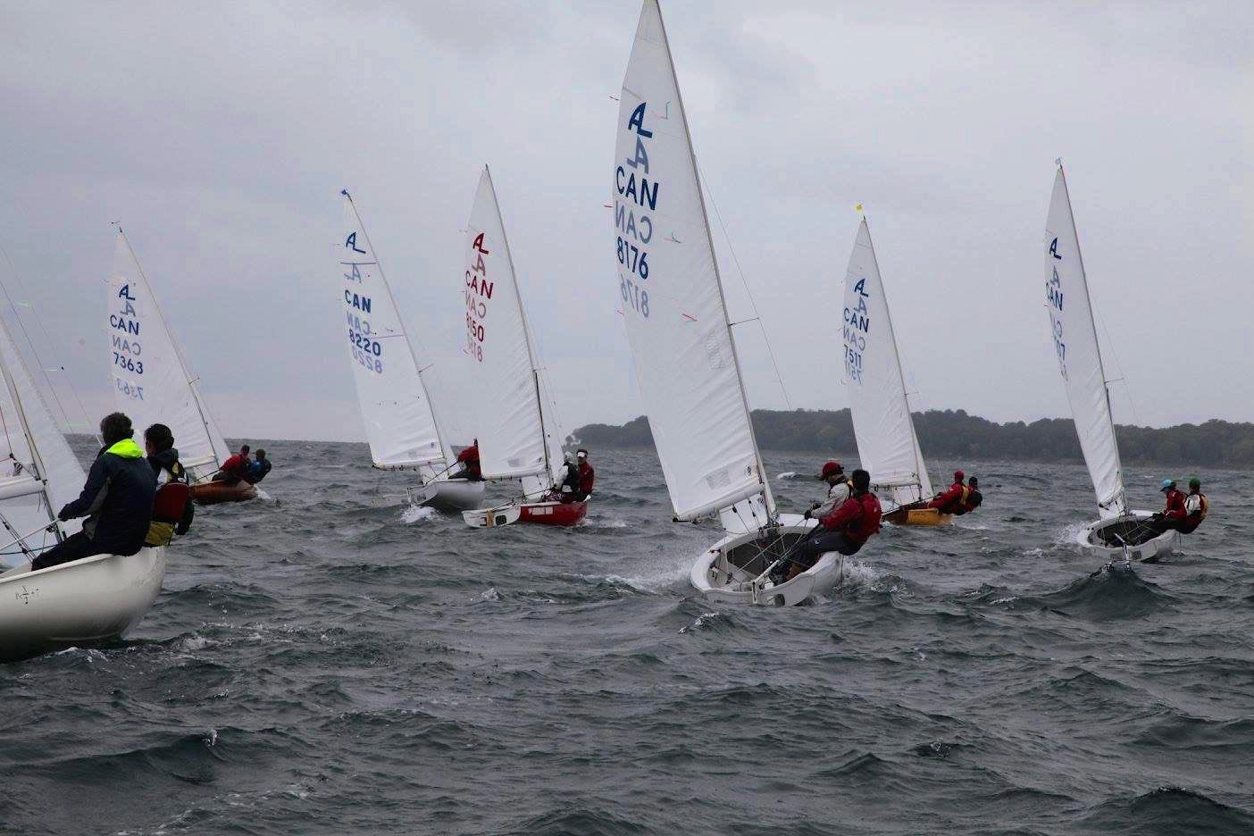 A crowded pack of Albacores at a mark rounding, Canadians Day 3
