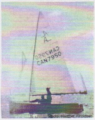 Faded colour photo of Albacore CAN 7950 sailing on calm water