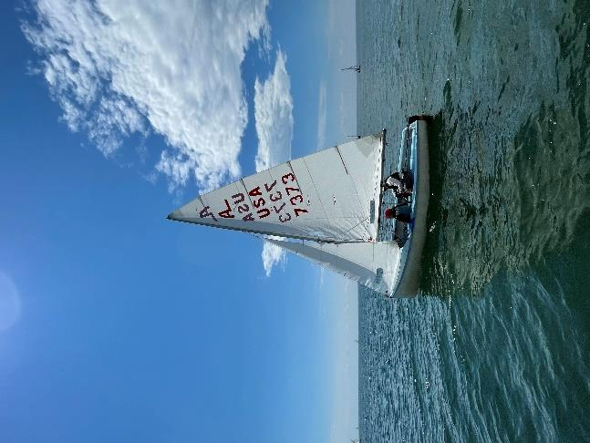 Eliza Pearce and Tyler Phillips sailing their Albacore