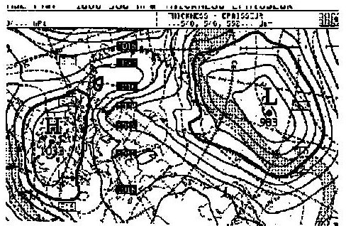 Fig. 1: a weather map with isobars, a high-pressure centre marked H and a low-pressure centre marked L