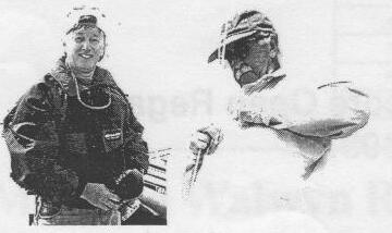 Bob Logue and Jake Smythe of the race committee standing on a dock