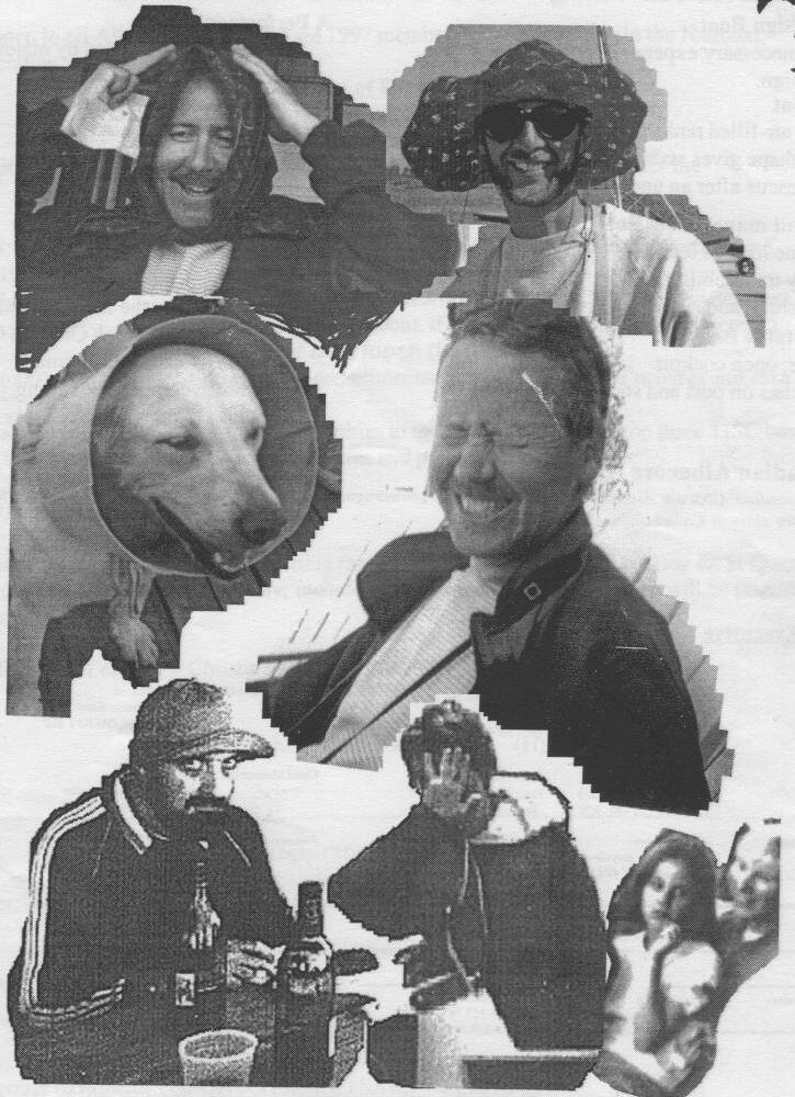 Cover collage of costumed and laughing sailors from the OHCC cross dressing regatta, including a dog wearing a cone collar