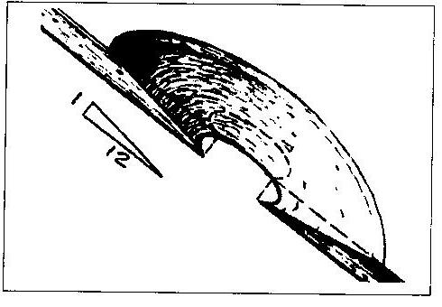 Diagram of a 12-to-1 bevel ground around the edge of a hole in a fiberglass skin
