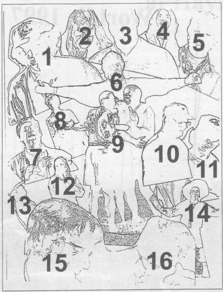 Numbered line-drawing key (1 to 16) to the Competitors at 1997 Canadian’s collage