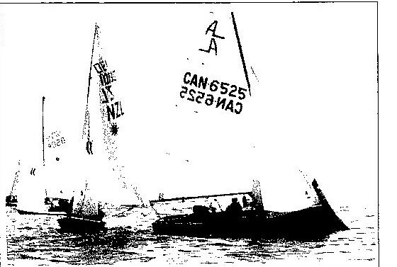 John and Alistair Martin sailing Albacore CAN 6525 across the finish at LSSA