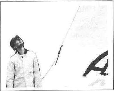 A sailor in a white jacket looking up at the tell tales on a sail