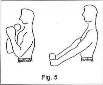 Fig. 5: a figure with fists stacked in front of the chin, then with both arms pushed out straight