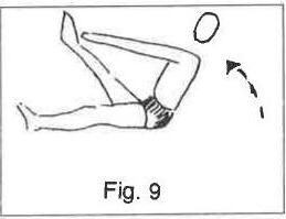 Fig. 9: a figure lying on its back raising one straight leg and swinging the arms forward to touch the foot