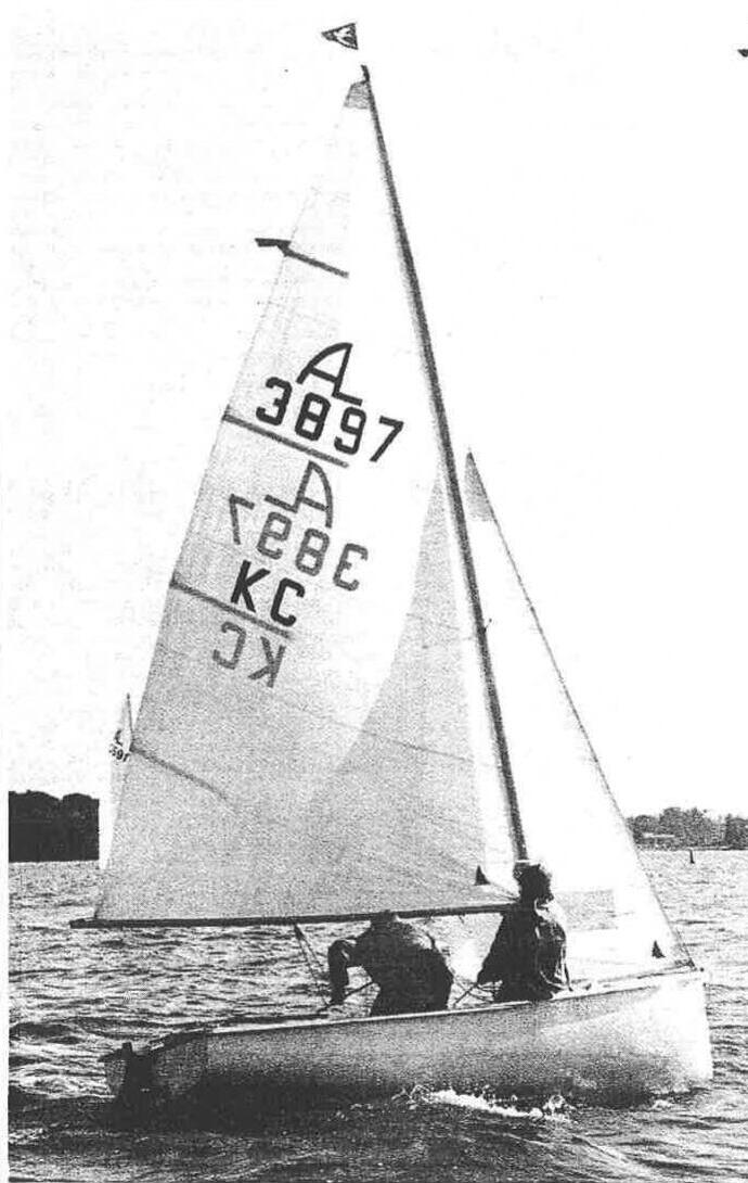 Clifford and Barbara Parker sailing Albacore 3897 KC upwind at the 1974 Canadian Championships