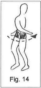 Fig. 14: a standing figure twisting the upper body to one side, arrows showing the rotation
