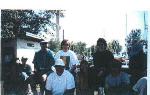 A group of Albacore sailors posed outside the OHCC clubhouse