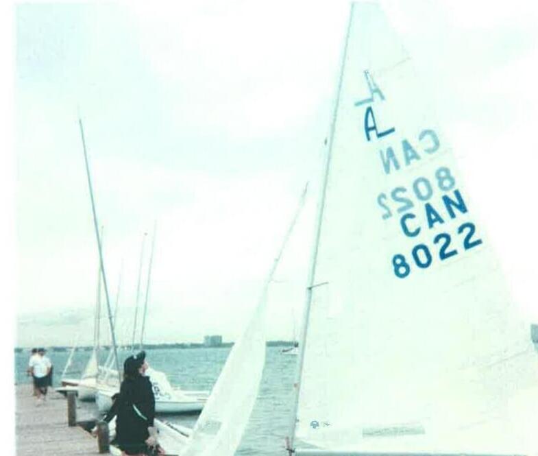 Albacore CAN 8022 and other dinghies at the dock during the 2001 Canadian Albacore Championships in Ottawa, Ontario
