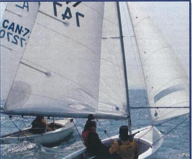 Close-up of three Albacores overlapping on a reach, crews hiking out