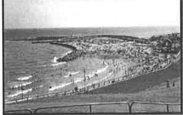 Aerial view of Lyme Regis beach, seafront promenade, and harbour breakwater