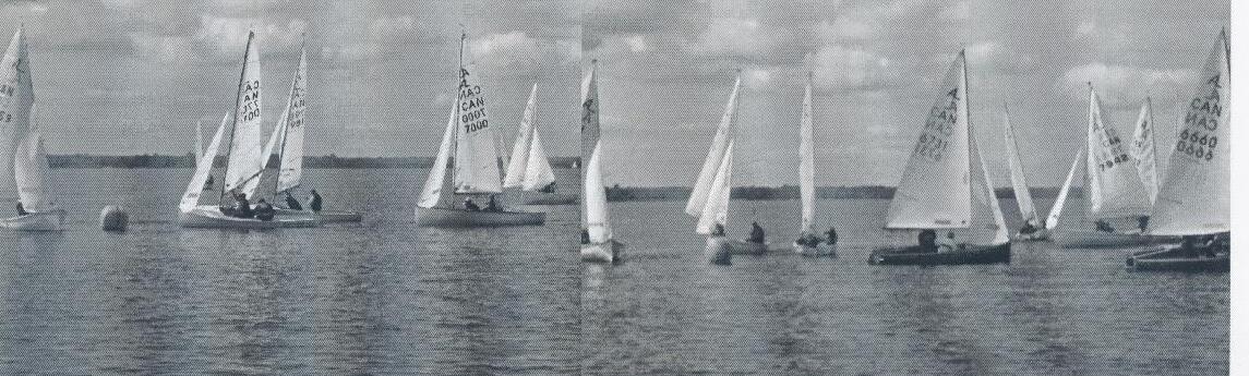 Two side-by-side photos of the Albacore fleet racing at the Canadians