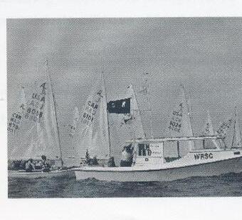 West River Sailing Club committee boat among the Albacore fleet